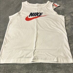 Nike White Tank Top with Red and Navy Blue Logo